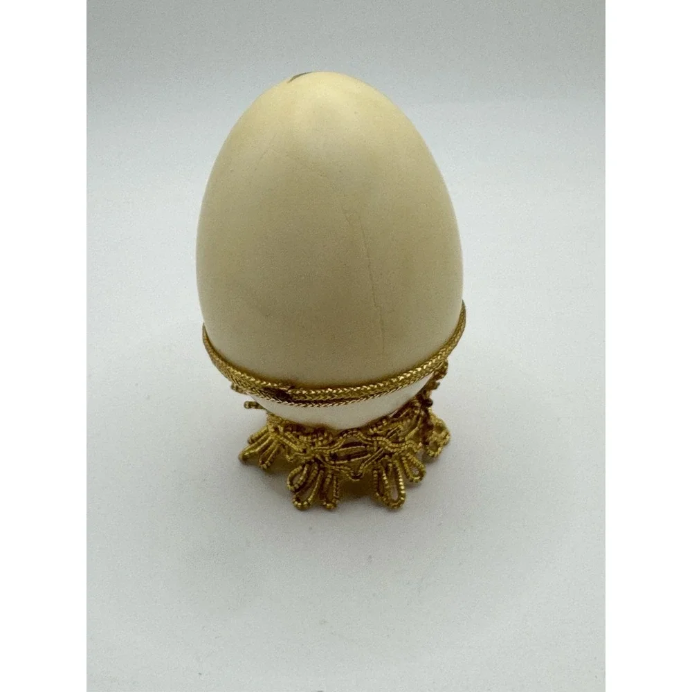 Vintage Real Egg Trinket Box With Blue Bird Printed On It And Satin Lining
